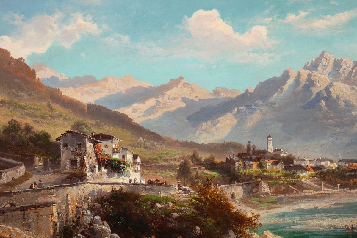 Coppia di dipinti di Ferdinand Feldhütter (1842-1898) raffiguranti paesaggi montani-photo-4