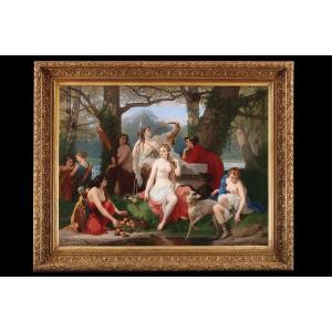 Grande dipinto ad olio su tela di Louis Devedeux (1820-1874)
