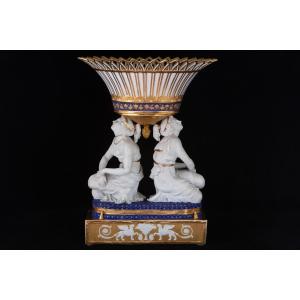 Centrotavola in porcellana e bisquit, manifattura Darte Freres, Francia epoca Impero.
