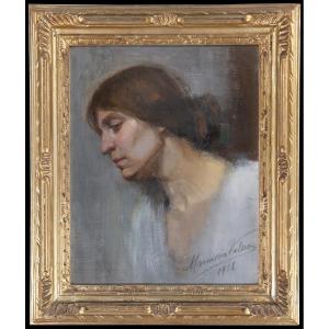 Dipinto di Maroussia Valero (San Pietroburgo 1885 – Madrid 1955), “Ritratto di donna”