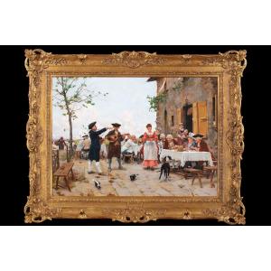 Dipinto di Raffaello Sorbi (Firenze 1844-1931), “Musicisti itineranti”