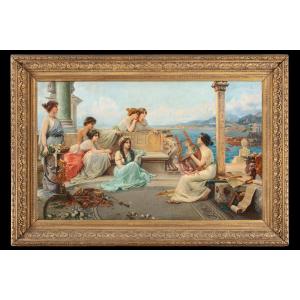 Dipinto di Massimo Gallelli (Cremona 1863-San Remo 1956), La suonatrice di Cetra