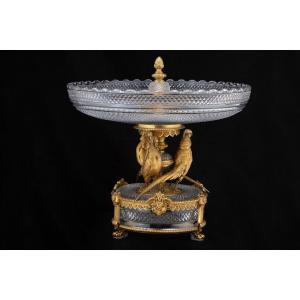 Centrotavola in cristallo e bronzo dorato e finemente cesellato, seconda metà del XIX secolo