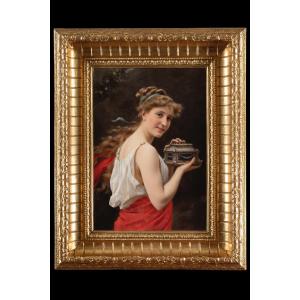 Michele Gordigiani (Firenze 1835-1909), Giovane fanciulla pompeiana, 1886