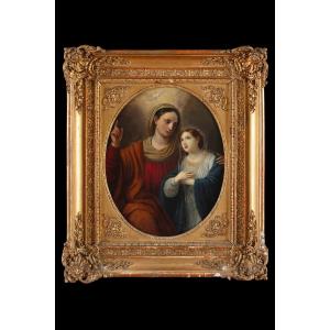 Dipinto religioso raffigurante “Vergine Maria in contemplazione“, Italia, XIX secolo