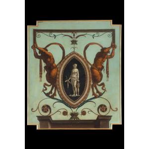 Quattro pannelli decorati da grottesche, Manifattura piemontese, prima metà XVII secolo