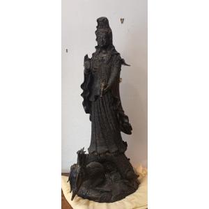 Japan Very Large Guan Yin In Bronze, Meiji 19th Century