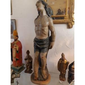 Beautiful Statue Of St Sebastian In Wood 18th S 87cm