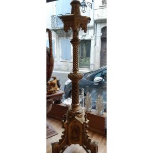 Very Large Candelabrum In Golden Wood With Gold Leaf Spain 19th Century