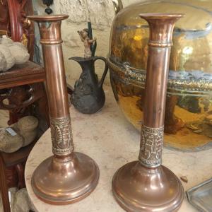 Pair Of Empire Period Copper Candlesticks