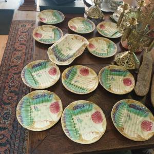 Asparagus Service In Barbotine Earthenware From Onnaing Late 19th Century