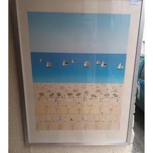 François Fanch-ledan (born In 1949) Lithograph “bain De Mer”