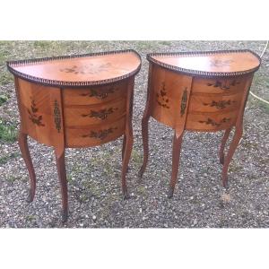 Pair Of Small Transition Style Half-moon Chests