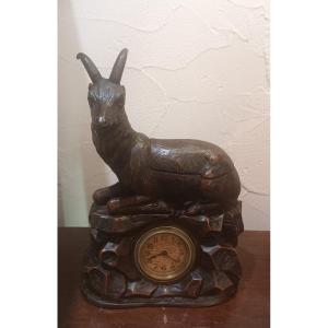 Black Forest: Clock/ Desk Inkwell Carved From A Mouflon 19th Century