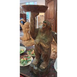 Black Forest, Large Carved Wooden Bear Forming A Stand