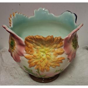 Delphin Massier (1836-1907) Vallauris, Large Flower Cachepot