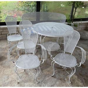 In The Mathieu  Matégot Taste, Large White Wrought-iron Garden Furniture Set (1950s)
