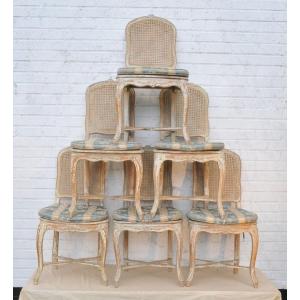 Rare Series Of Eight Chairs And An Armchair From The Regency Period.