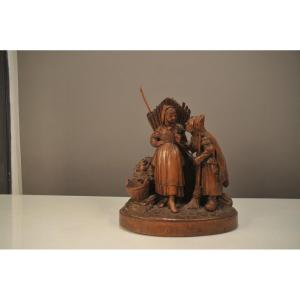 Brienz Group In Carved Wood From The Black Forest Wood Gatherers, Circa 1900