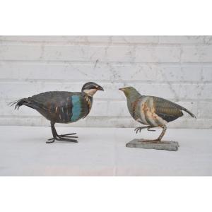 Two Partridges In Painted Tin