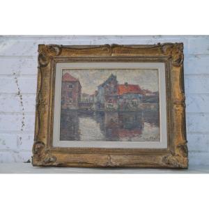 Animated Canal In Mechelen, Signed Louis Clesse 1889-1961