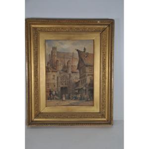 The Church Of Saint Nicholas In Rouen, Signed Lj Woods (1813-1901)