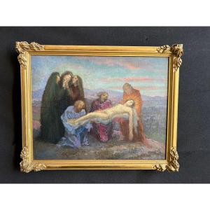 Oil On Canvas Depicting The Lamentation Of Christ By Henri Laffite