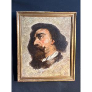 Oil On Canvas Depicting A Profile Portrait Of A Bearded Man