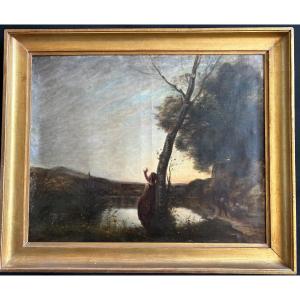 Oil On Canvas Representing "the Shepherd's Star" After Corot