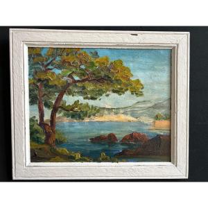 Oil On Panel Representing A Seaside