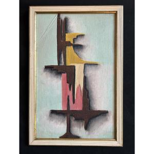 Oil On Canvas Representing An Abstract Composition