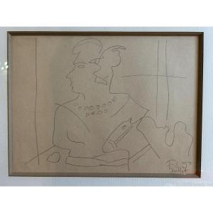 Drawing Representing A Profile Of A Rider And Horse Signed By Fernand Léger