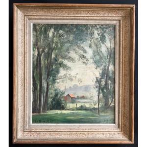 Oil On Canvas "undergrowth And House" Signed By Emmananuel-charles Bénézit And Dated 1926