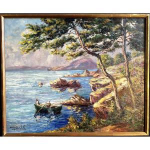 Oil On Panel "mediterranean Shore" Signed André Couchet
