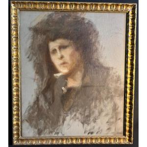 Oil On Canvas "young Woman" Attributed To Eugène Carrière
