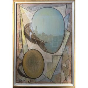 Pastel On Cardboard "abstract Composition" Dated Nov 80 And Signed L. Sala