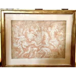 Counterproof Over Sanguine "battle Scene" Italy (school Of Sienna ?) 17th