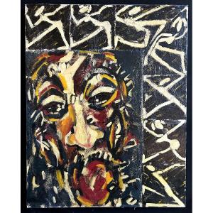 Oil On Canvas "masks And Farandole" By Mf Tatien
