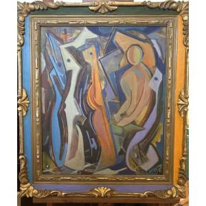 Oil On Panel “abstract Composition” Signed L Sala