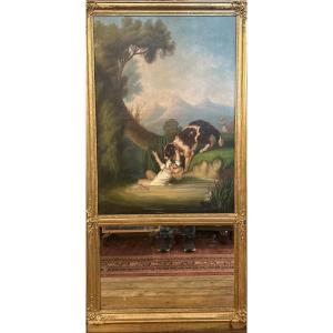 19th Century Trumeau With A Naive Painting Depicting A Dog Saving A Child