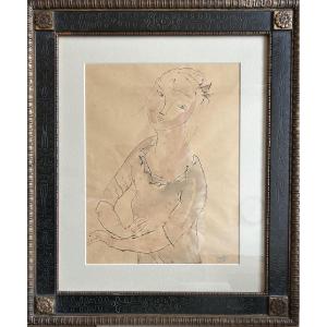 Ink And Watercolor Drawing By Pascin Depicting A Young Woman In The Style Of Matisse