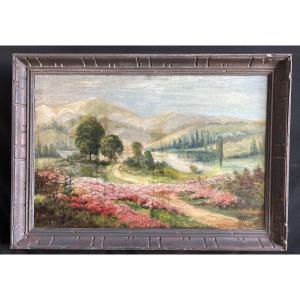 Oil On Canvas Depicting A Shepherdess In A Landscape