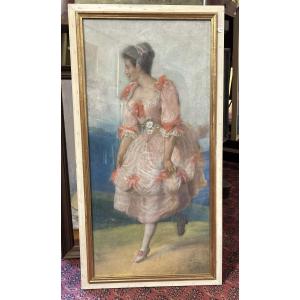 Pastel On Cardboard Representing A Dancer, Late 19th Century