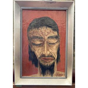 Oil On Canvas « christ » Signed J. Maugard