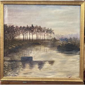 Oil On Canvas Signed Marque Representing A Landscape