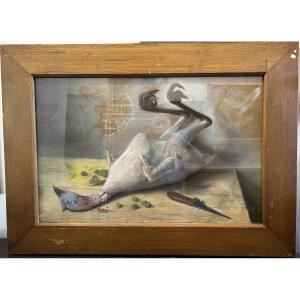 Important Pastel Signed J Gardère (?) Representing A Still Life With A Guinea Fowl 