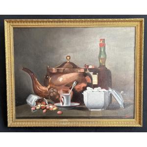 Oil On Canvas Representing A Still Life With A Teapot Signed Fournie And Dated 1890(?)