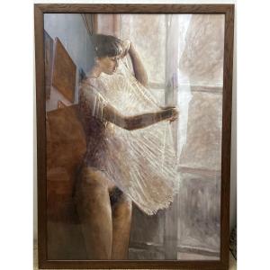 Important Mixed Technique On Paper Signed Rameix Representing A  Naked Woman