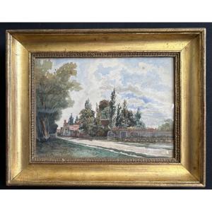 Watercolor Signed Red. Dick, Located And Dated 1822 "village View"