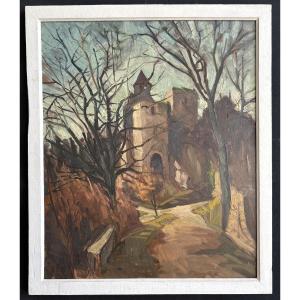 Oil On Hardboard Middle 20th Depicting A Church In Winter
